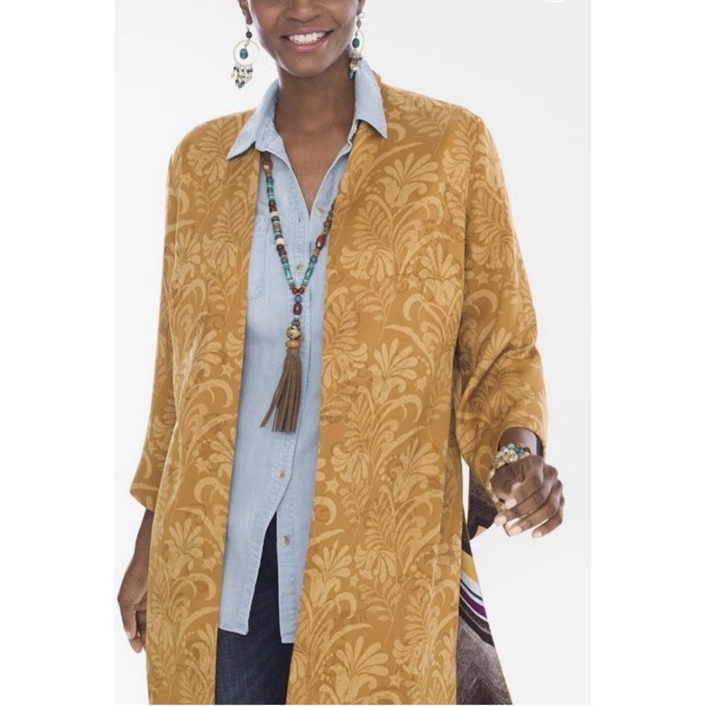 Chico's Kimono Sz 8‎ Lightweight Jacket Open Front Reversible Boho Chic Damask